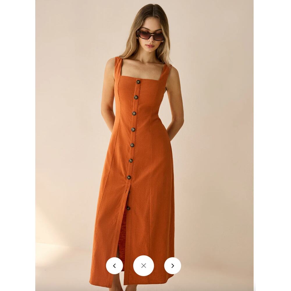 Commense Square-Neck Button-Front Maxi Dress with… - image 5